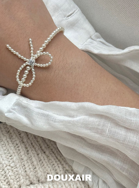 蝴蝶结纯银手链施家珍珠可调节