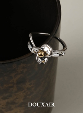 DOUXAIR三环缠绕戒指拼色玫瑰花卉指环叠戴时尚高级感食指戒女