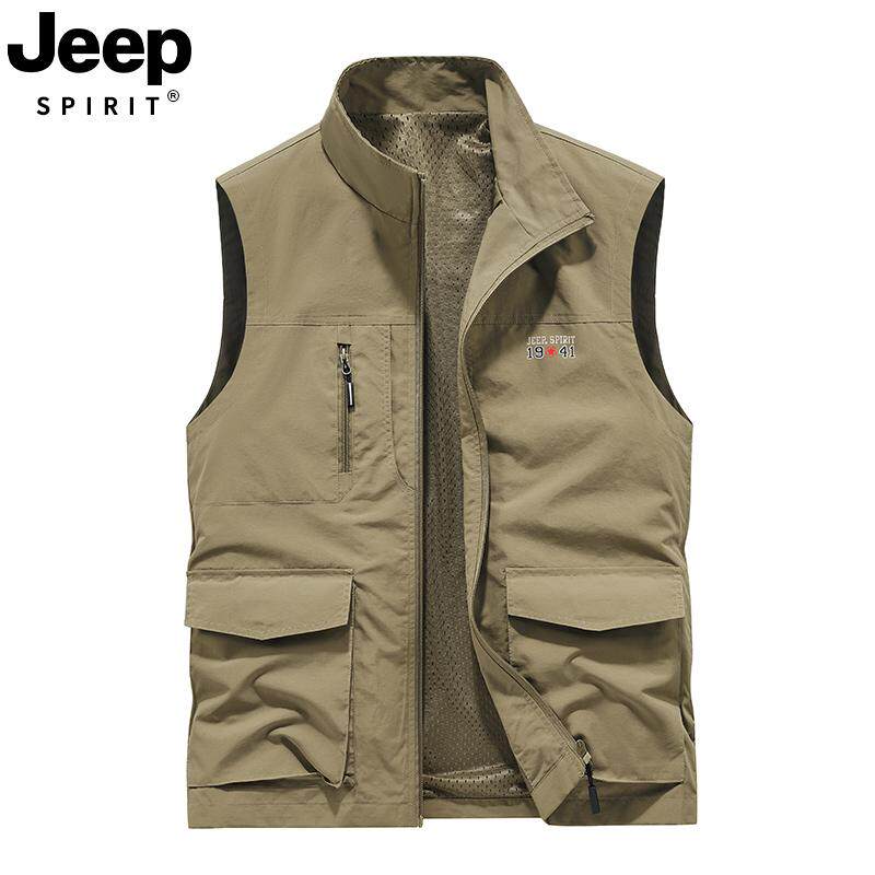 JEEPSPIRIT stand collar waterproof vest for middle-aged and elderly people