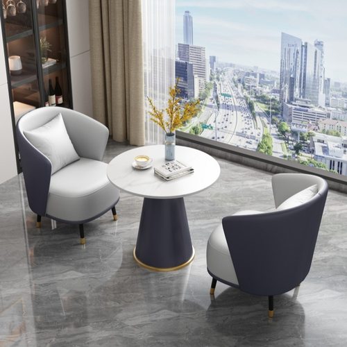 酒店单人沙发休息区轻奢休闲椅接待区售楼处洽谈酒店沙发小圆桌椅 - 图2