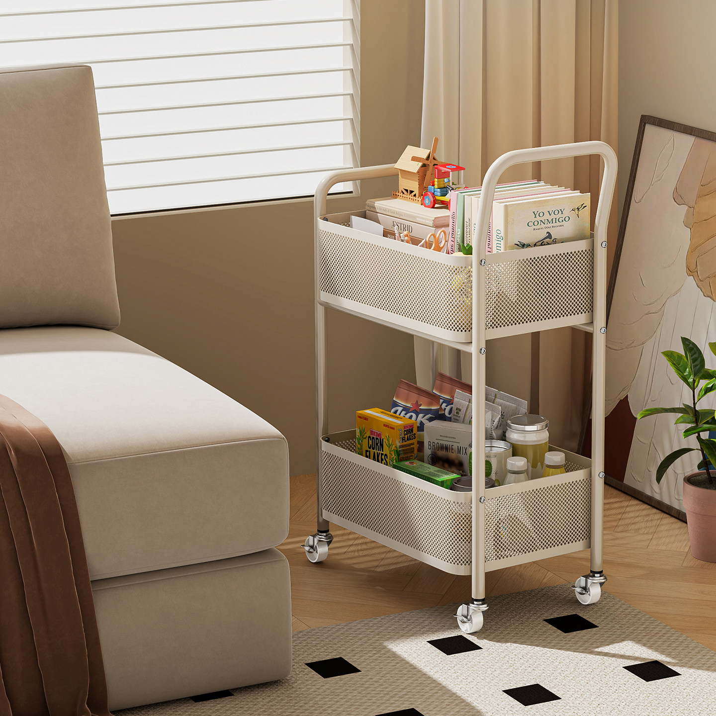 书架小推车零食儿童玩具置物架落地多层家用室内婴儿用品收纳储架,淘宝优惠券,粉丝福利购,淘宝优惠卷