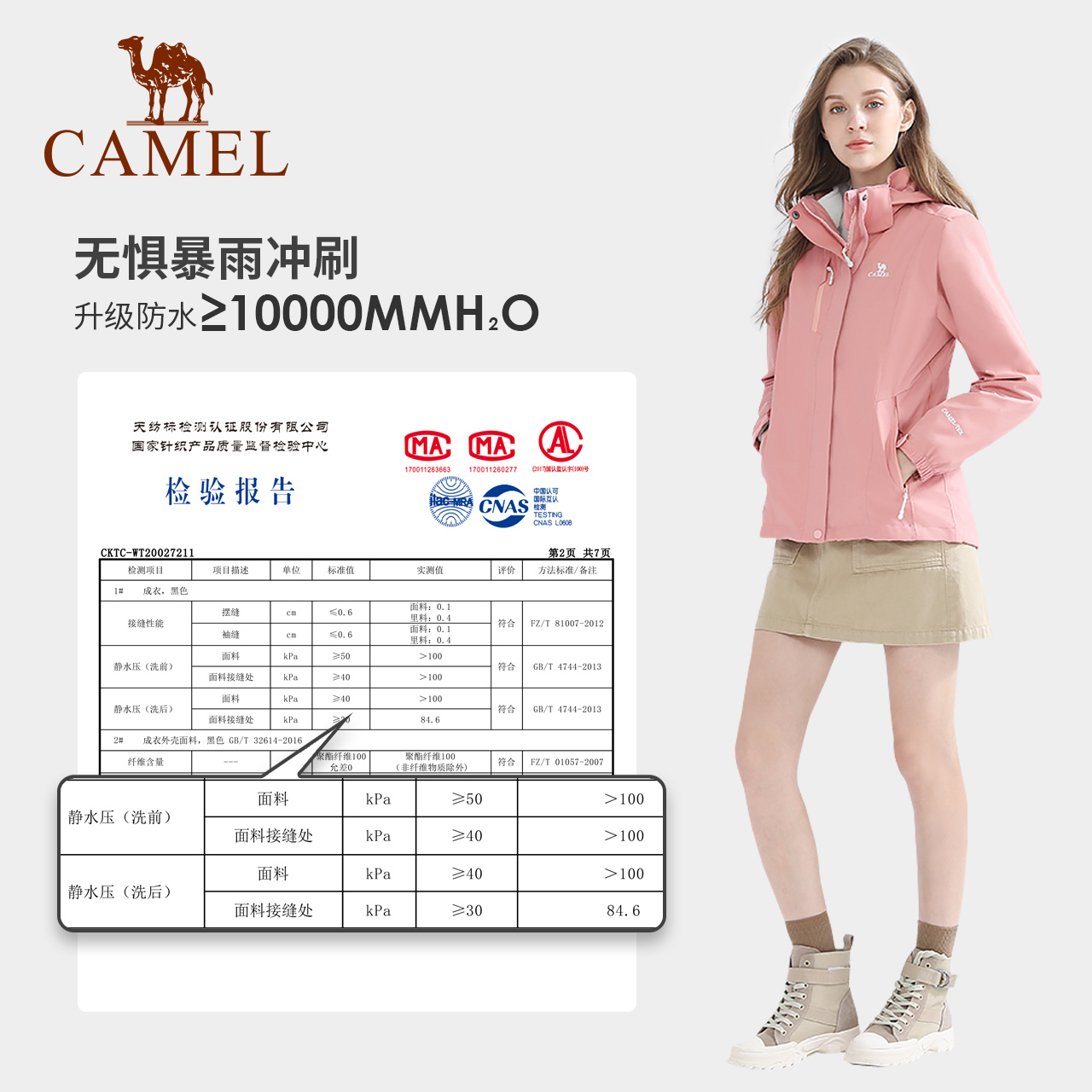 camel骆驼冲锋衣女款三合一可拆卸户外防风防水冬季外套登山服男