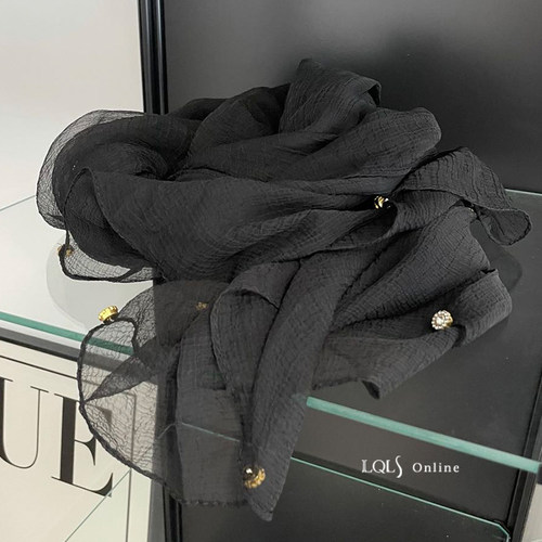 温柔轻羽系列手工钉珠春秋薄款围巾披肩两用韩版百搭女棉麻大纱巾 - 图0