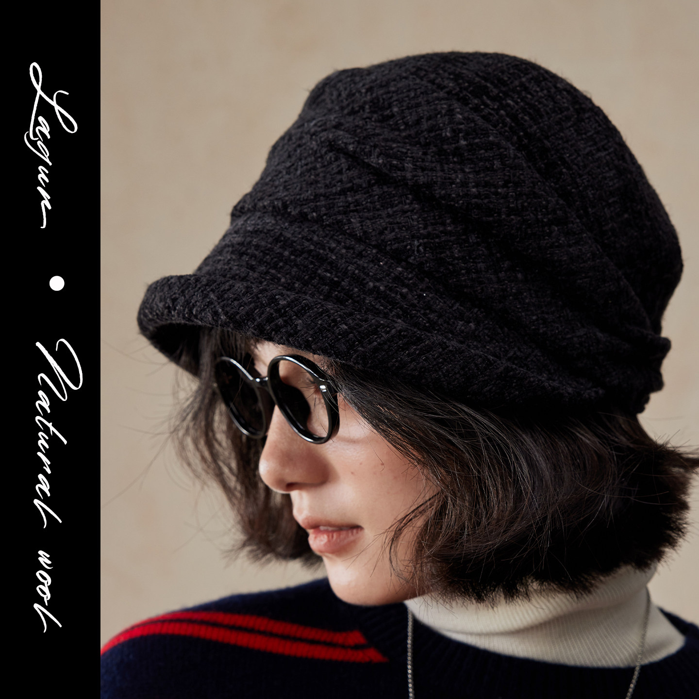 Lagur（经典bi入~）羊毛小檐卷边褶皱优雅渔夫帽加绒香风帽子女冬,淘宝优惠券,粉丝福利购,淘宝优惠卷