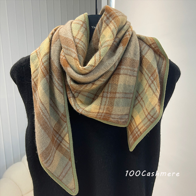 格林红绿Cashmere纯山羊绒小围巾女冬季保暖格纹围脖高级感三角巾,淘宝优惠券,粉丝福利购,淘宝优惠卷