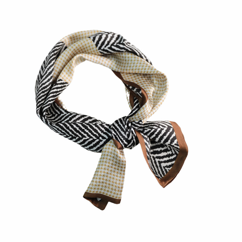 百搭款！斑马纹拼接千鸟格春秋女百搭真丝长条丝巾桑蚕丝装饰领巾,淘宝优惠券,粉丝福利购,淘宝优惠卷