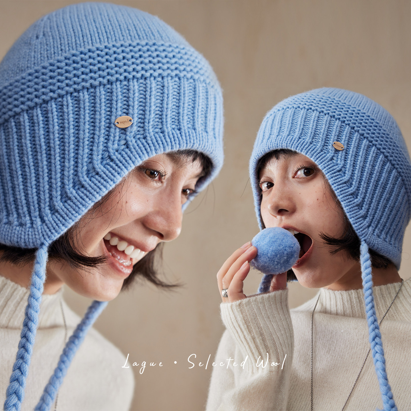 Lagur（精灵人间）可爱小辫子球加厚纯羊毛针织帽护耳帽子女生冬,淘宝优惠券,粉丝福利购,淘宝优惠卷