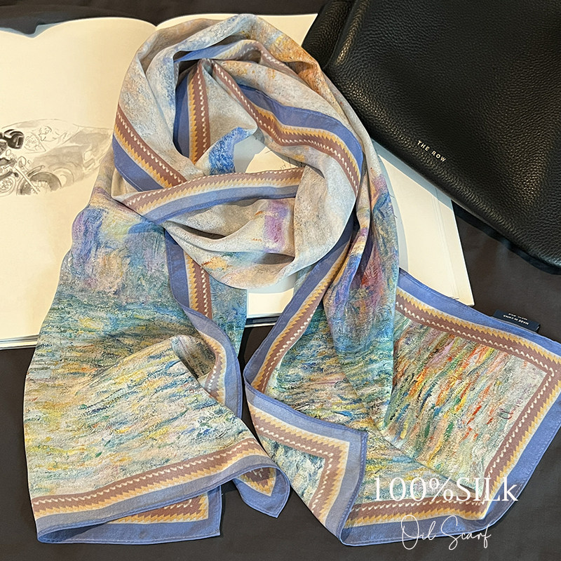 绵密油画~奶油色彩100%桑蚕丝丝巾长条真丝围巾高档送礼杭州薄款,淘宝优惠券,粉丝福利购,淘宝优惠卷