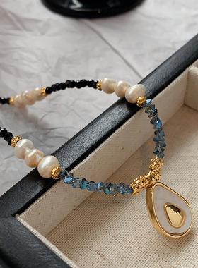 XMR天然贝母牛油果珍珠项链