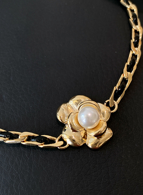 XMR欧美金属皮质锁链珍珠项链女