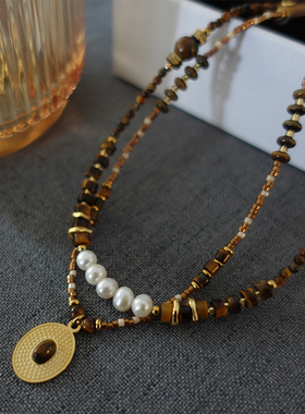 XMR天然虎眼石珍珠项链