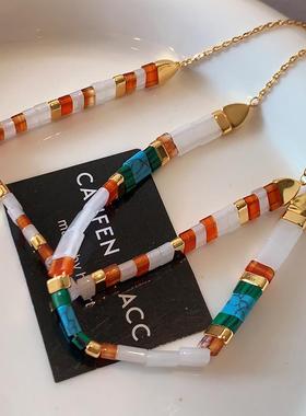 XMR多巴胺彩色天然石贝母手链女