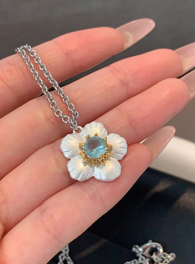 XMR欧美小众设计感白色花朵项链