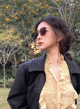 韩版小红书茶色墨镜ins网红复古街拍防紫外线男女太阳镜可配近视