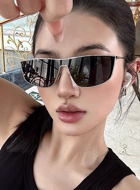 金属老钱风银边连体墨镜女潮方圆脸显瘦高级纯欲欧美大框太阳眼镜
