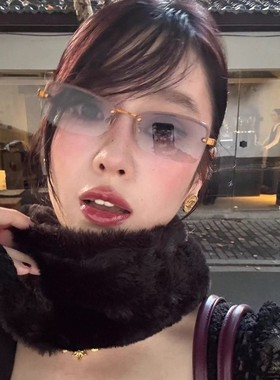 复古半框方形韩版渐变灰墨镜Y2K千禧风御姐街拍太阳眼镜防紫外线