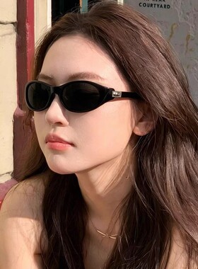 韩版猫眼发箍墨镜女复古Y2K夏季遮阳防紫外线高级感圆脸太阳眼镜