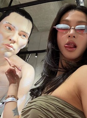 欧美辣妹风椭圆猫眼无框墨镜女Y2K浅灰水银高级感街拍时髦太阳镜