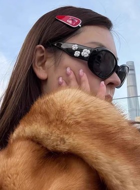 2025新款复古山茶花墨镜女款高级感大脸显瘦防紫外线圆框太阳眼镜