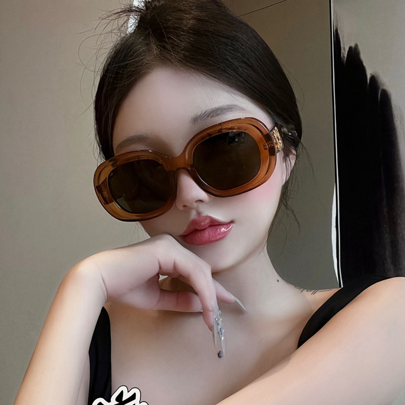 韩系显瘦大框茶色墨镜女高级感复古椭圆防紫外线太阳镜方圆脸眼镜 - 图0