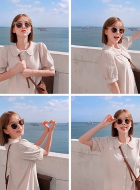 韩国ins新款奶油摩卡网红圆框