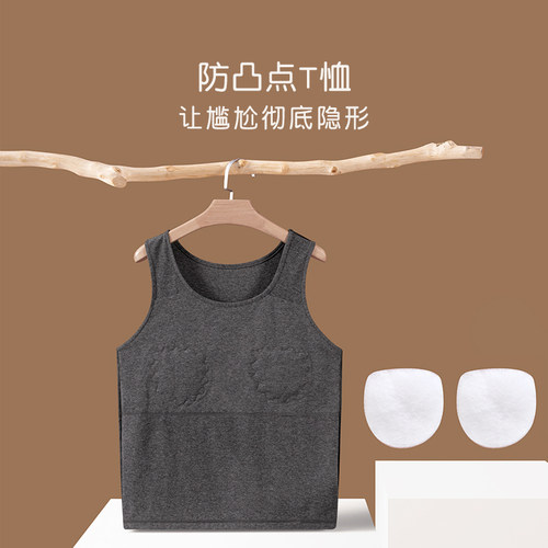 夏季带胸垫背心防凸点精梳棉女文胸一体薄款中老年女妈妈百搭内衣 - 图1