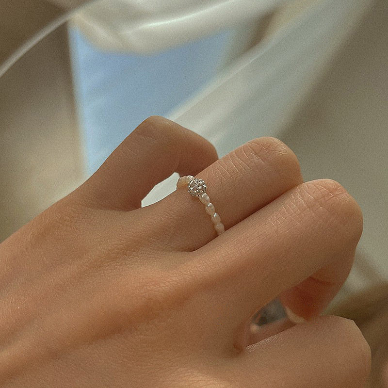 韩国东大门小粒珍珠925纯银戒指简约ins水钻气质复古时尚小众设计,淘宝优惠券,粉丝福利购,淘宝优惠卷