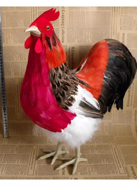 仿真大公鸡真羽毛家居摆件