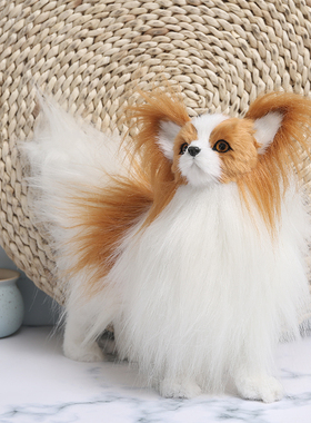 仿真贵宾犬蝴蝶犬桌面摆件