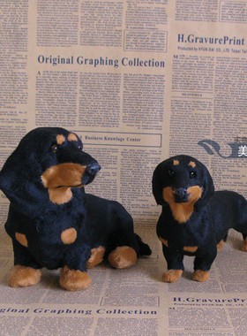 腊肠犬黑狗摆件皮毛工艺品