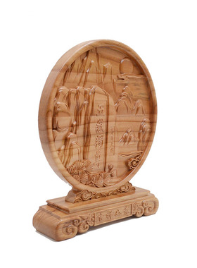 桃木五岳独尊摆件浮雕客厅家具摆件配精美礼盒