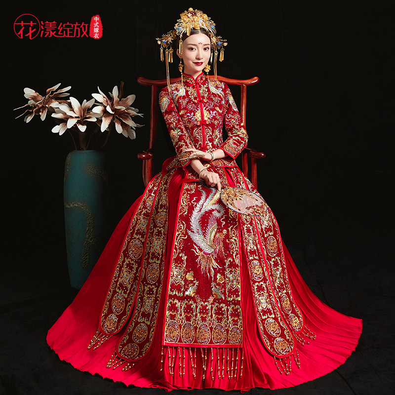 花漾绽放旗舰店秀禾服新娘新款结婚婚纱礼服新娘敬酒服中式嫁衣复古龙凤褂2