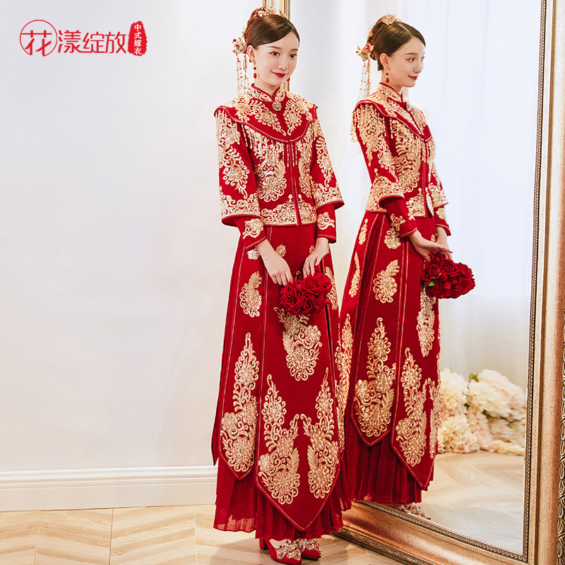 花漾绽放旗舰店秀禾服新款结婚婚纱礼服夏中式新娘服出阁服龙凤褂秀和服3