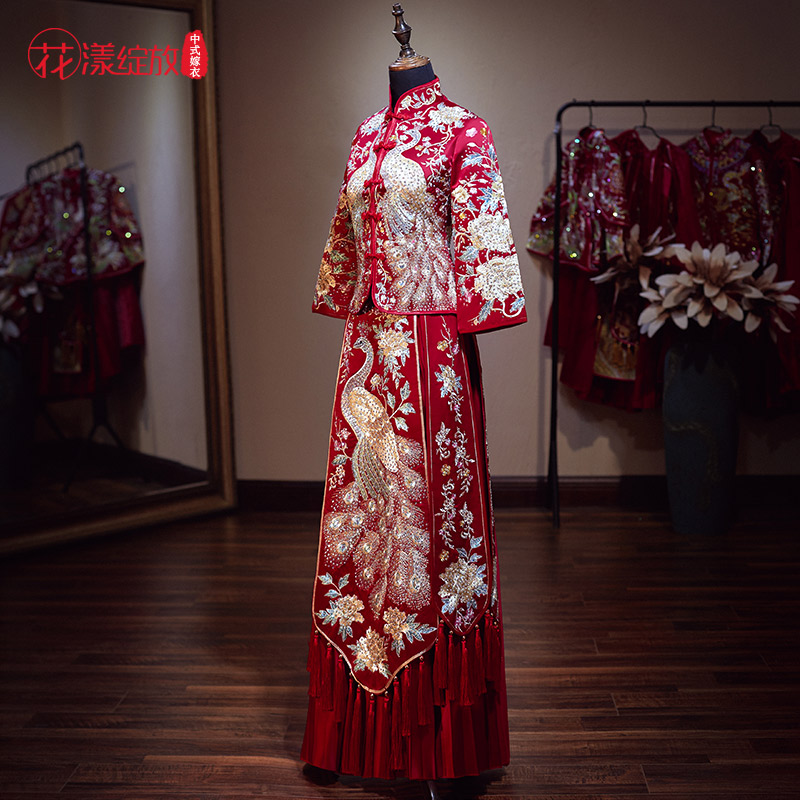 花漾绽放旗舰店秀禾服新娘新款结婚婚纱礼服红色敬酒服新娘中式婚服秀和服3