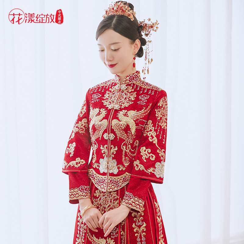 花漾绽放旗舰店秀禾服新款结婚婚纱中式新娘服红色礼服婚礼敬酒龙凤褂秀和服0