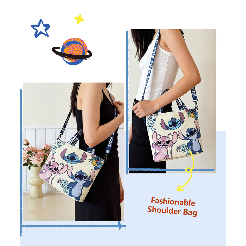 迪士尼史迪奇卡通帆布包女单肩手提托特包大容量学生包便携购物袋,淘宝优惠券,粉丝福利购,淘宝优惠卷