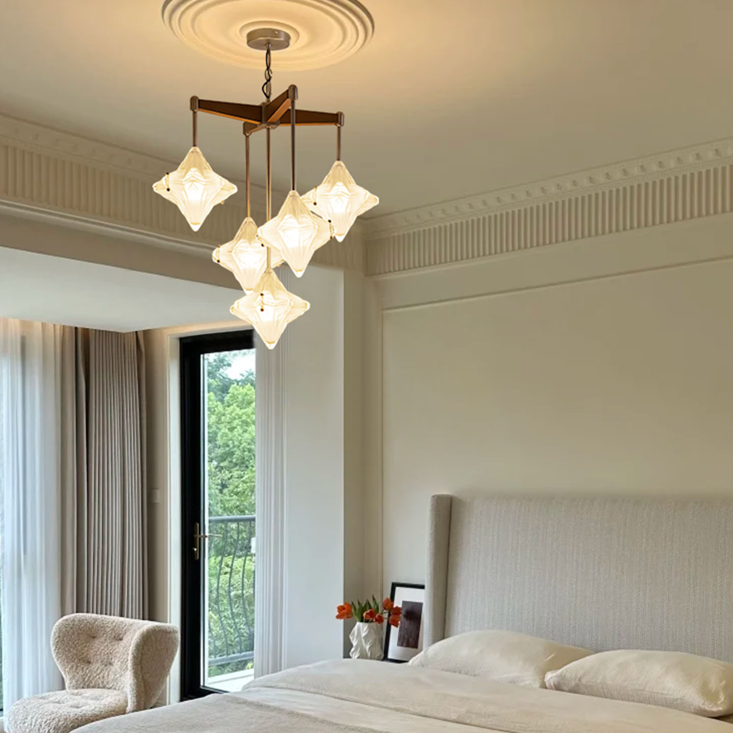 旭呈法式中古星星灯餐厅灯吊灯卧室主灯别墅楼梯灯轻奢奶油风灯具 - 图2