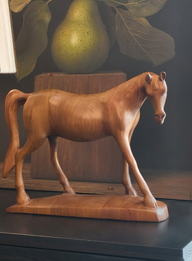 法式复古实木工艺品骏马摆件客厅卧室边柜茶室茶桌送礼装饰品马年