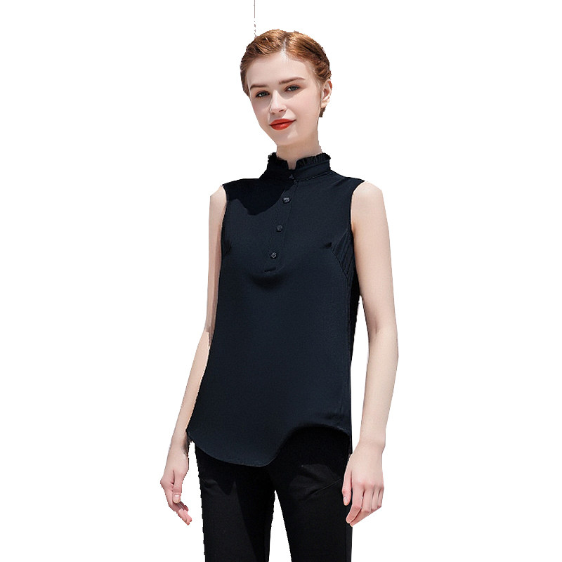 木耳边立领内搭无袖雪纺衬衫女百搭职业白衬衣套头打底衫四季叠穿,淘宝优惠券,粉丝福利购,淘宝优惠卷