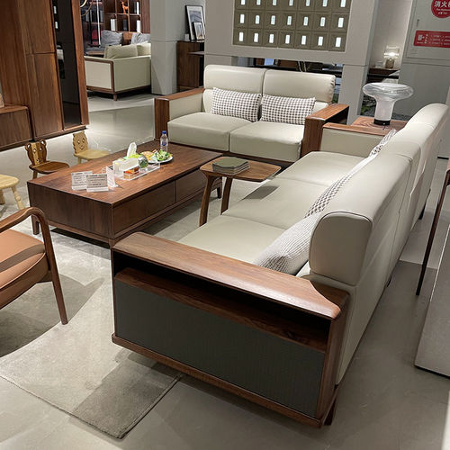 北美黑胡桃木沙发现代简约客厅小户型2026新款真皮直排沙发定制 - 图1