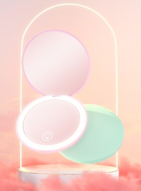 一键三色无极调光折叠led化妆镜 礼品实用放大便携 mini led化妆