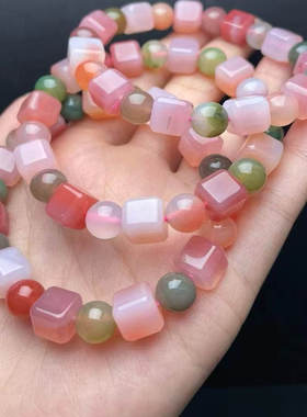 天然 盐源玛瑙 方糖 约9mm左右手串 手链时尚饰品男女情侣礼物