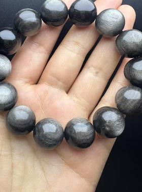 纯天然银曜石手链招财情侣款单圈银耀石手串黑曜石水晶黑曜石手串