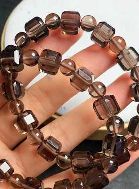 天然茶水晶方糖手链男女款单圈时尚简约百搭情侣饰品礼物