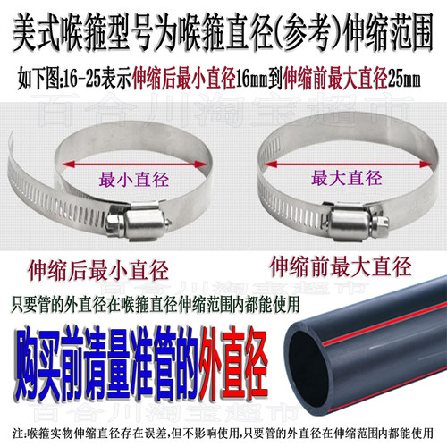中美式喉箍不锈钢卡箍抱箍橡胶水管软管紧固圈管箍管夹卡扣松紧圈 - 图1