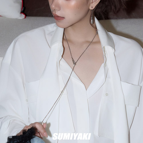 SUMIYAKI 碎光系列液态水滴素链抽拉式毛衣链小众高级长款项链女 - 图3