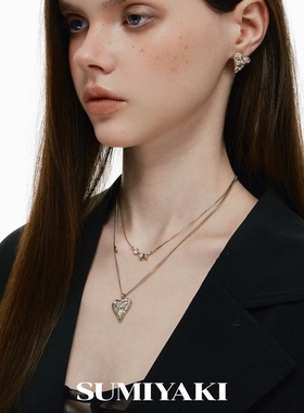 拉丝彩钻爱心项链美式辣妹锁骨链