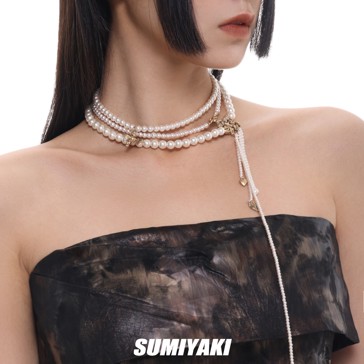 SUMIYAKI复古美式美拉德珍珠多层项链女小众个性千金风轻奢吊坠