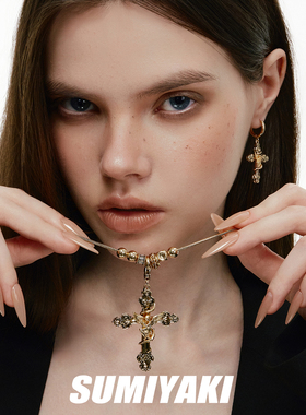 复古十字架项链天使长款毛衣链