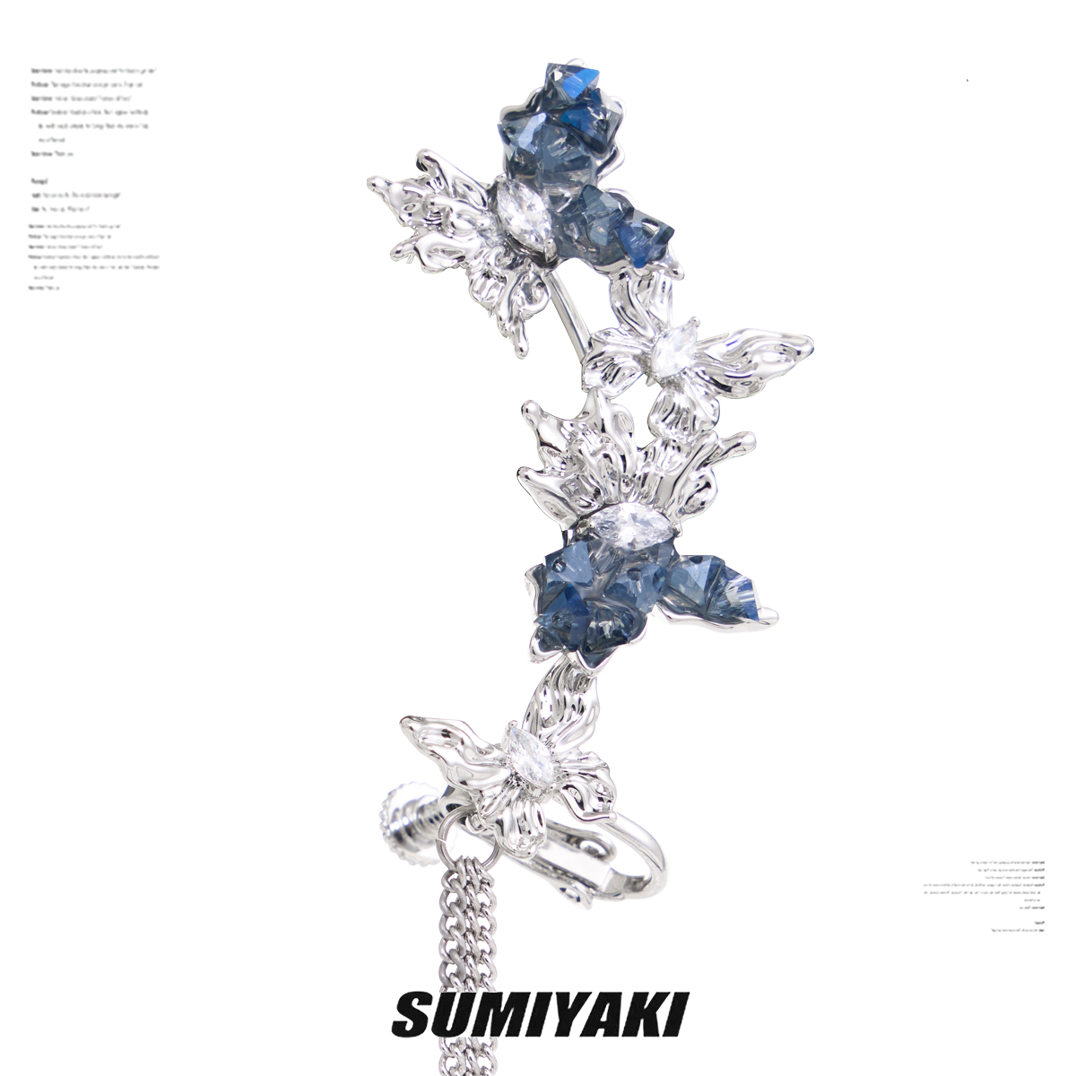 SUMIYAKI原创设计冰源系列多层碎钻蝴蝶流苏耳夹无耳洞精灵耳-图0